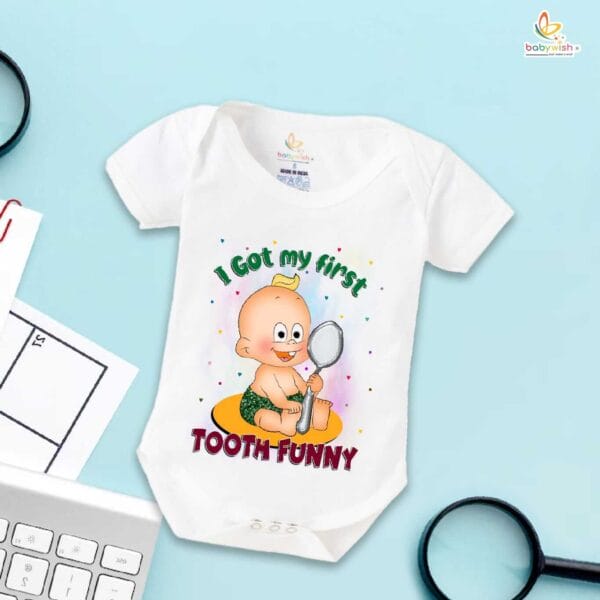 My First Tooth Baby Romper | Funny First Tooth Bodysuit for Baby Boys & Girls | Milestone Outfit – Babywish - Image 5