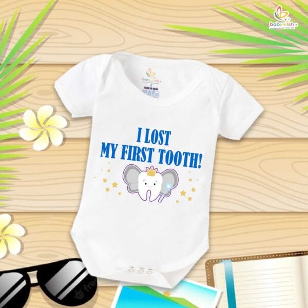 I Lost My First Tooth Baby Romper – Blue Milestone Bodysuit for Boys | “My First Tooth” Cotton Outfit – Babywish - Image 5