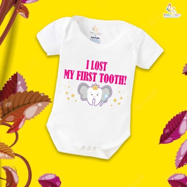 I Lost My First Tooth Baby Romper – Pink Milestone Bodysuit for Baby Girls | “My First Tooth” Soft Cotton Romper – Babywish - Image 5