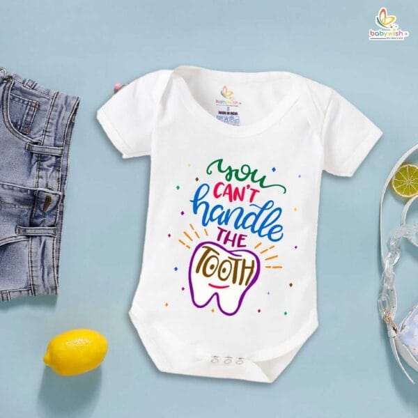 You Can’t Handle the Tooth Baby Romper – Funny First Tooth Bodysuit for Boys & Girls | Soft Cotton Baby Milestone Outfit – Babywish - Image 5
