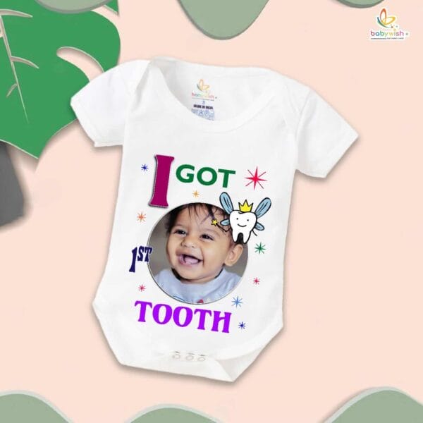 I Got My 1st Tooth Baby Romper – “My First Tooth” Milestone Bodysuit for Baby Photo Shoot | Soft Cotton Baby Clothes – Babywish - Image 5
