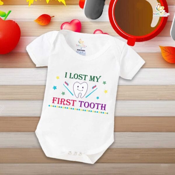 I Lost My First Tooth Baby Romper – Milestone Bodysuit with Toothbrush Print | Soft Cotton Outfit for Baby Boys & Girls – Babywish - Image 5