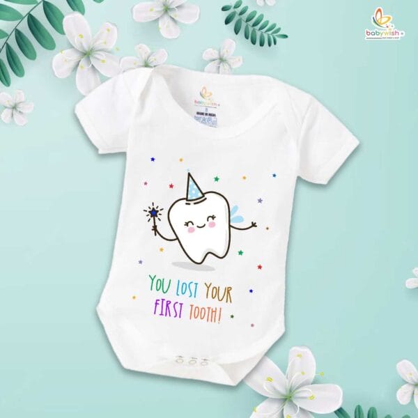 You Lost Your First Tooth Romper – “My First Tooth” Baby Milestone Bodysuit | Soft Cotton Romper for Boys & Girls – Babywish - Image 5
