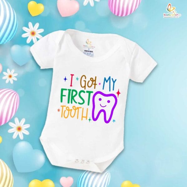 My First Tooth Baby Romper – “My 1st Tooth” Bodysuit with Tooth Fairy Print | Baby Milestone Outfit for Boys & Girls – Babywish - Image 5