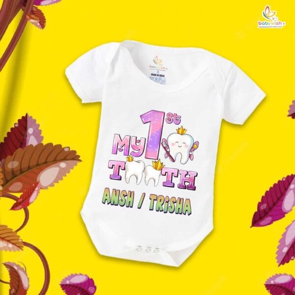 My First Tooth Baby Romper – “My 1st Tooth” Bodysuit with Tooth Fairy Print | Baby Milestone Outfit for Boys & Girls – Babywish - Image 5