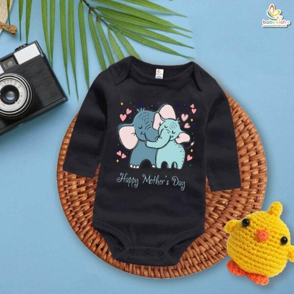 My First Mother’s Day Baby Romper – Full Sleeve Elephant Mom and Baby Print Bodysuit for Newborn Infant Girl or Boy – Adorable Mother’s Day Gift Outfit – Babywish - Image 2