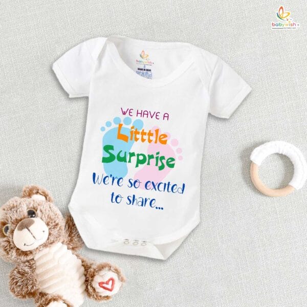 Pregnancy Announcement Baby Romper – We Have a Little Surprise Bodysuit – Cute Baby Reveal Outfit for Newborn Baby Girl or Boy – Babywish - Image 5