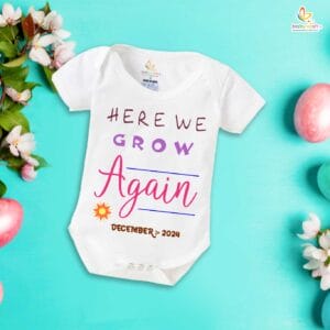 Pregnancy Announcement Baby Romper – Here We Grow Again Bodysuit for New Baby Reveal – Cute Gender Neutral Outfit for Baby Girl or Boy – Babywish