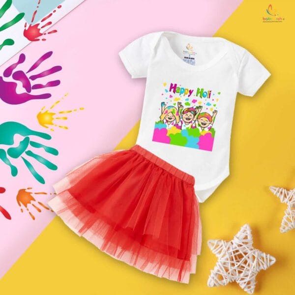 Newborn Girl's Tutu Skirt & Romper Holi Print Onesies bodysuits For baby 0 to 3 Months - Image 2