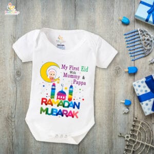 Baby First Eid Romper Clothes Baby Ramadan festival Bodysuits Newborn Outfit Envelop Neck Half Sleeve Unisex Onesies "My First Eid with Mummy & Papa"