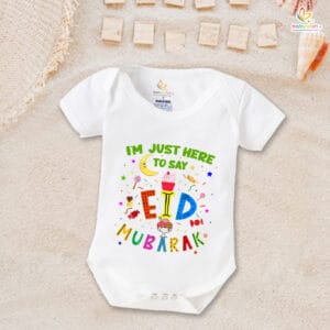 Baby First Eid Romper Clothes Baby Ramadan festival Bodysuits Newborn Outfit Envelop Neck Half Sleeve Unisex Onesies "Just to Say Eid Mubarak"