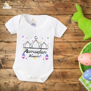 Baby First Eid Romper Clothes Baby Ramadan festival Bodysuits Newborn Outfit Envelop Neck Half Sleeve Unisex Onesies " Ramadan Kareem Star Printed "