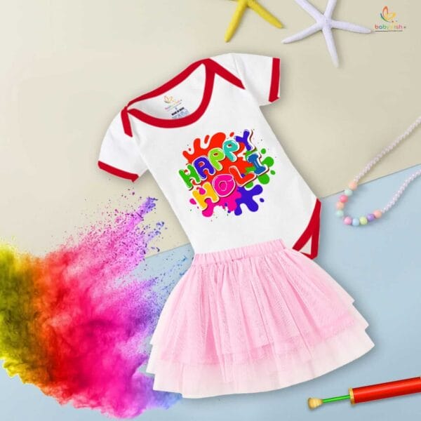 Newborn Girl's Tutu Skirt & Romper Holi Print Onesies bodysuits For baby 0 to 3 Months - Image 2