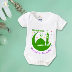 Baby First Eid Romper Clothes Baby Ramadan festival Bodysuits Newborn Outfit Envelop Neck Half Sleeve Unisex Onesies " My First Eid-al-Fitr "