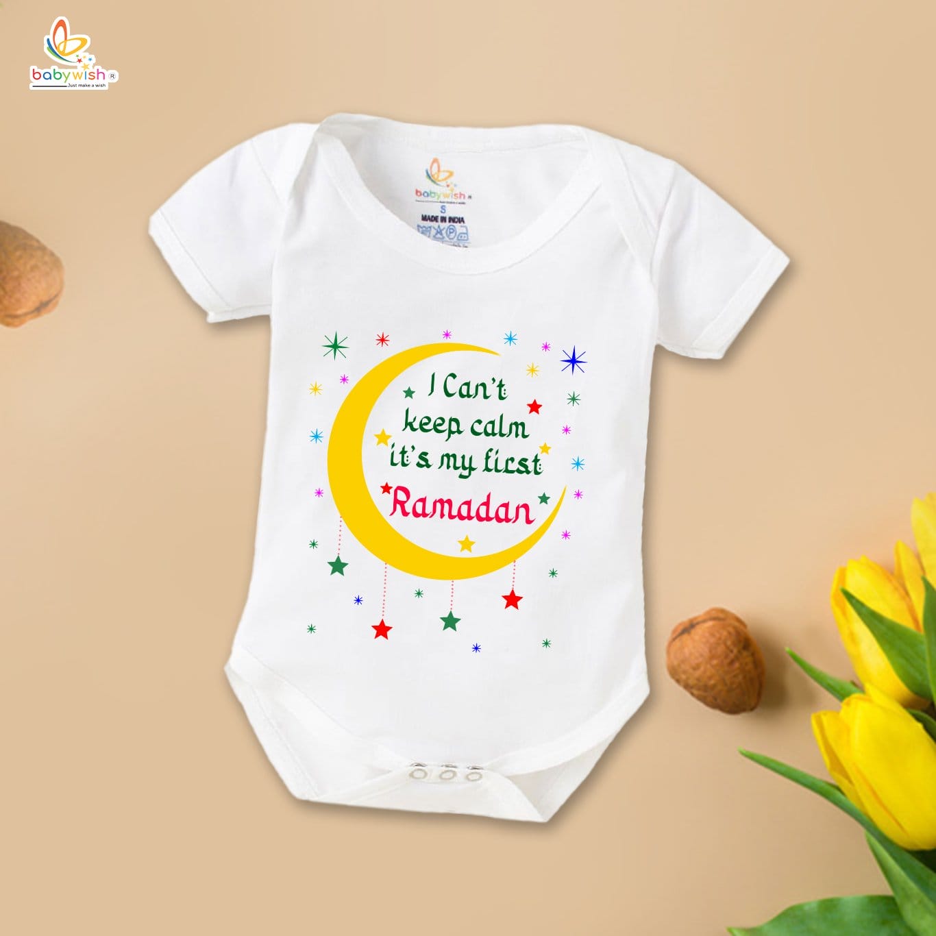 Baby First Eid Romper Clothes Baby Ramadan festival Bodysuits Newborn Outfit Envelop Neck Half Sleeve Unisex Onesies " I Can't Keep Calm It's Ramdan "