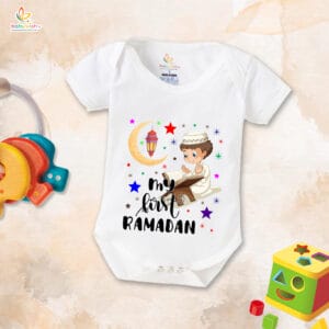 Baby First Eid Romper Clothes Baby Ramadan festival Bodysuits Newborn Outfit Envelop Neck Half Sleeve Unisex Onesies " My First Ramadan Coloring Romper "