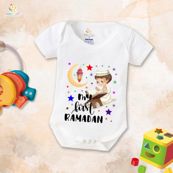 Baby First Eid Romper Clothes Baby Ramadan festival Bodysuits Newborn Outfit Envelop Neck Half Sleeve Unisex Onesies " My First Ramadan Coloring Romper "