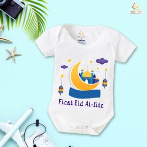 Baby First Eid Romper Clothes Baby Ramadan festival Bodysuits Newborn Outfit Envelop Neck Half Sleeve Unisex Onesies " First Eid-Al-Adha "