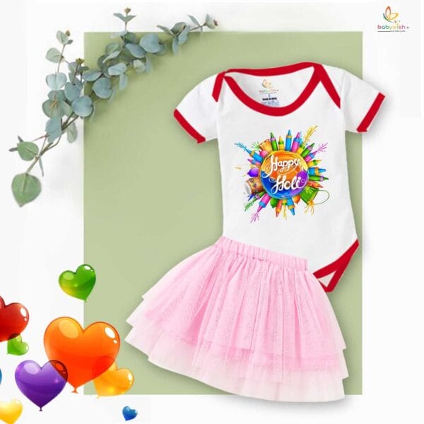 Newborn Girl's Tutu Skirt & Romper Holi Print Onesies bodysuits For baby 0 to 3 Months - Image 2