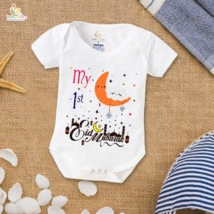 Baby First Eid Romper Clothes Baby Ramadan festival Bodysuits Newborn Outfit Envelop Neck Half Sleeve Unisex Onesies " My First Eid Celebrations "