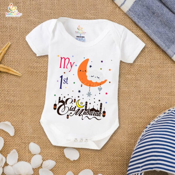 Baby First Eid Romper Clothes Baby Ramadan festival Bodysuits Newborn Outfit Envelop Neck Half Sleeve Unisex Onesies " My First Eid Celebrations "