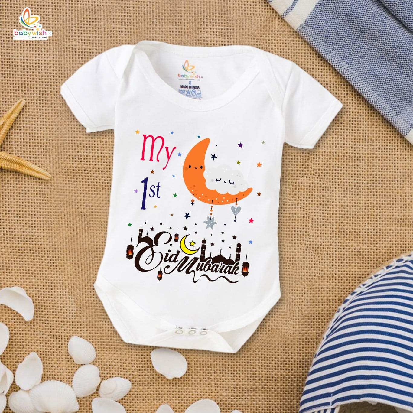 Baby First Eid Romper Clothes Baby Ramadan festival Bodysuits Newborn Outfit Envelop Neck Half Sleeve Unisex Onesies " My First Eid Celebrations "