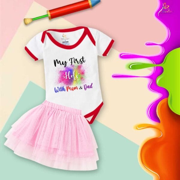 Newborn Girl's Tutu Skirt & Romper Holi Print Onesies bodysuits For baby 0 to 3 Months - Image 2