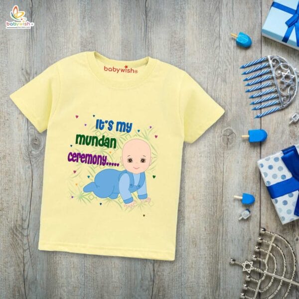 First Mundan ceremony T-shirt for Kids Clothes Unisex occasion mundan Topwear Outfit Half Sleeve for Boy n Girl | It's My Mundan Ceremony | - Image 2
