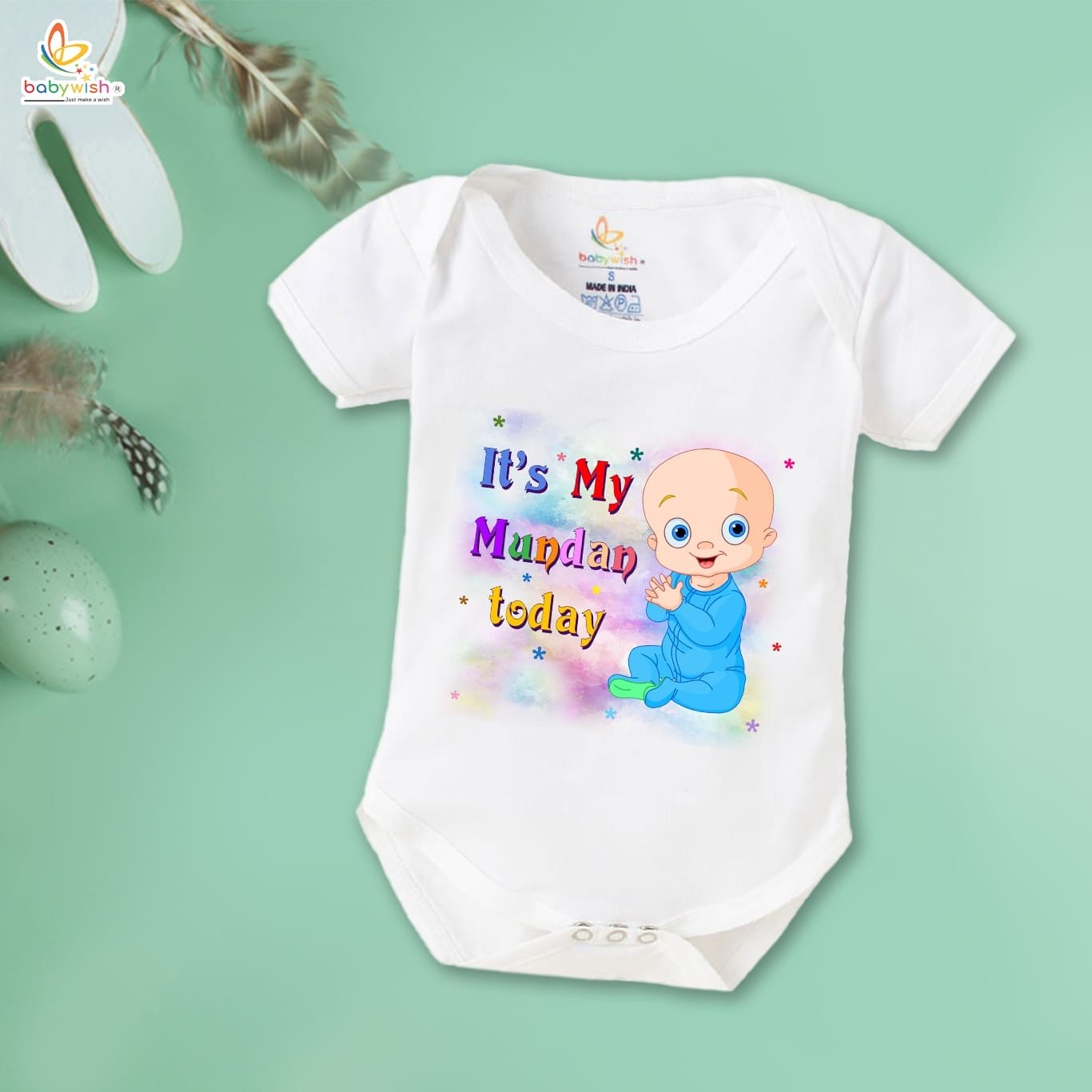 Newborn mundan ceremony clothes Bodysuit romper for Unisex Onesies Infant Half Sleeve | It's My Mundan Today |