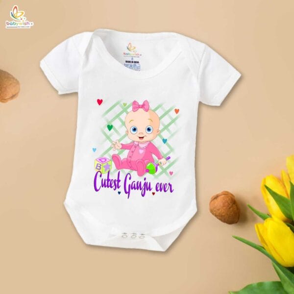 Newborn mundan ceremony clothes Bodysuit romper for Unisex Onesies Infant Half Sleeve | Cutest Ganju Ever | - Image 2