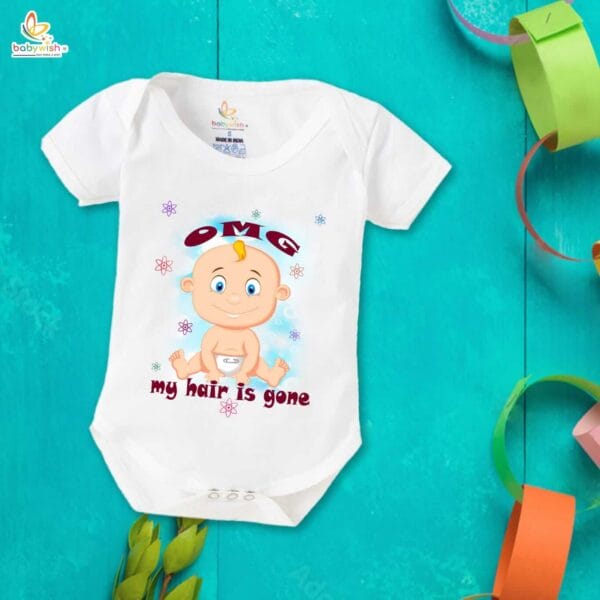 Newborn mundan ceremony clothes Bodysuit romper for Unisex Onesies Infant Half Sleeve | OMG My Hair is Gone | - Image 2