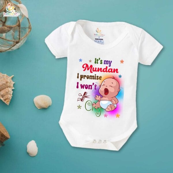 Newborn mundan ceremony clothes Bodysuit romper for Unisex Onesies Infant Half Sleeve | It's my Mundan I promise I Won't Cry | - Image 2