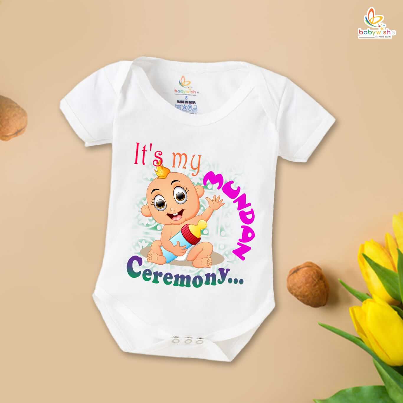 Newborn mundan ceremony clothes Bodysuit romper for Unisex Onesies Infant Half Sleeve |It's My Mundan Ceremony |