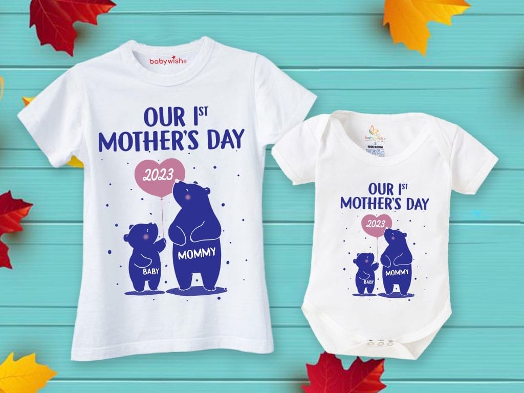 Mothers Day Special Combo White T-Shirts and Romper Sets for Mother and baby Combo Pack of 2