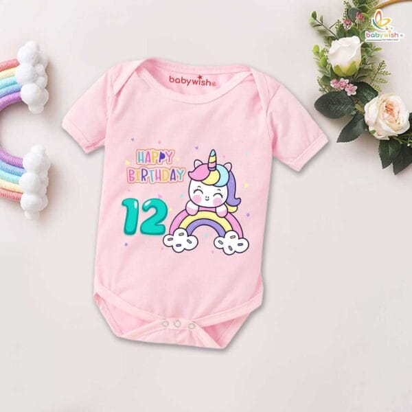 Twelve month unisex baby romper half sleeve round neck onesie - Image 3