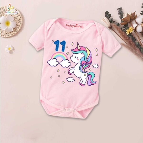 Eleven month unisex baby romper half sleeve round neck onesie - Image 3