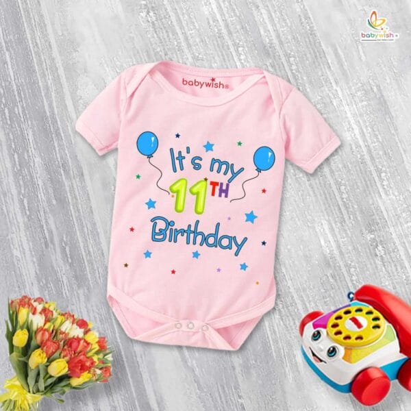 Eleven month unisex baby romper half sleeve round neck onesie - Image 3