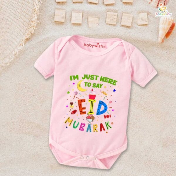 Baby First Eid Romper Clothes Baby Ramadan festival Bodysuits Newborn Outfit Envelop Neck Half Sleeve Unisex Onesies "Just to Say Eid Mubarak" - Image 4