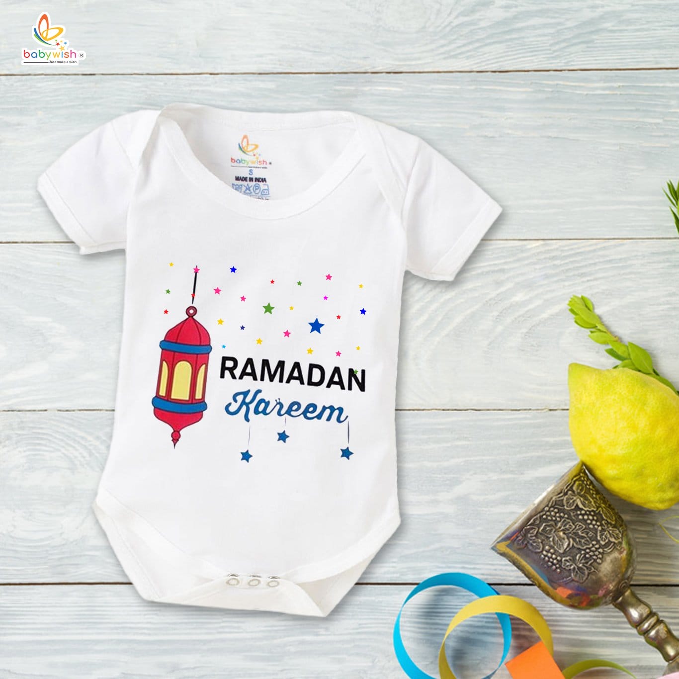 Baby First Eid Romper Clothes Baby Ramadan festival Bodysuits Newborn Outfit Envelop Neck Half Sleeve Unisex Onesies " Ramadan Kareem "