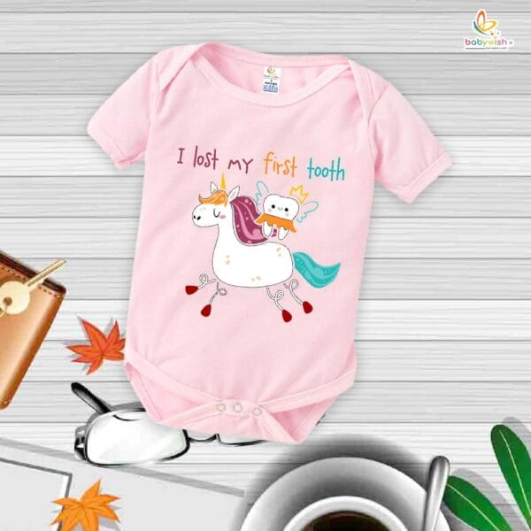 I Lost My First Tooth Baby Romper – My First Tooth Bodysuit for Newborn & Infant | Cute First Tooth Milestone Outfit – Babywish - Image 3