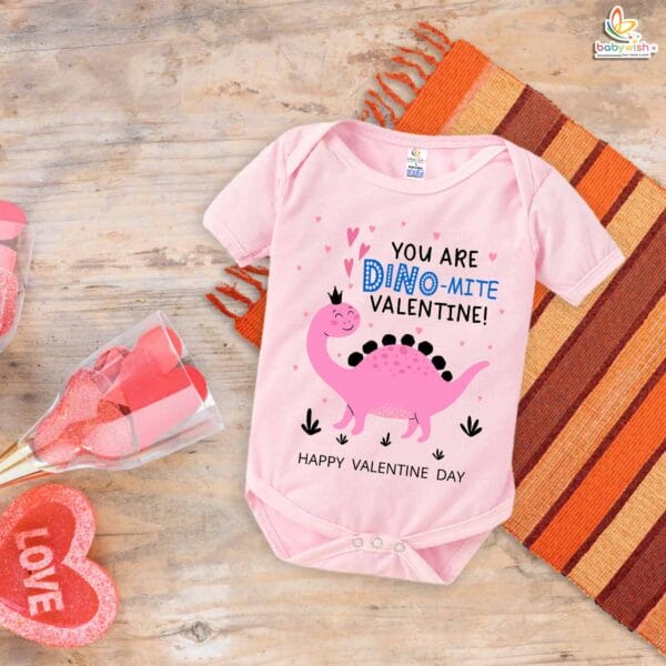 My First Valentine’s Day Romper | "You Are Dino-Mite Valentine" Baby Bodysuit for Boys & Girls – Babywish - Image 3