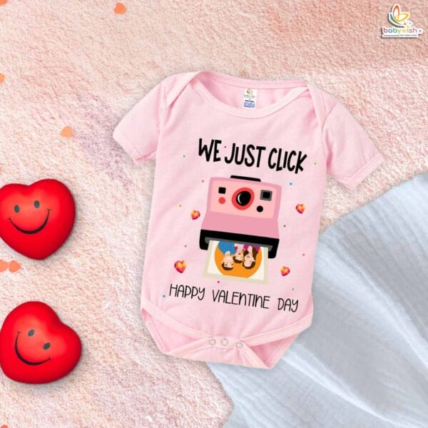 My First Valentine’s Day Romper | "We Just Click" Baby Bodysuit – Babywish - Image 3