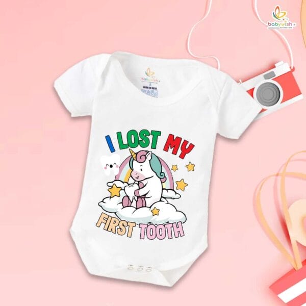 My First Tooth Romper with Unicorn Print | "I Lost My First Tooth" Baby Bodysuit for Boys & Girls – Babywish - Image 5