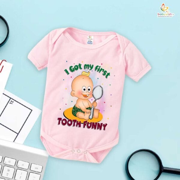 My First Tooth Baby Romper | Funny First Tooth Bodysuit for Baby Boys & Girls | Milestone Outfit – Babywish - Image 3