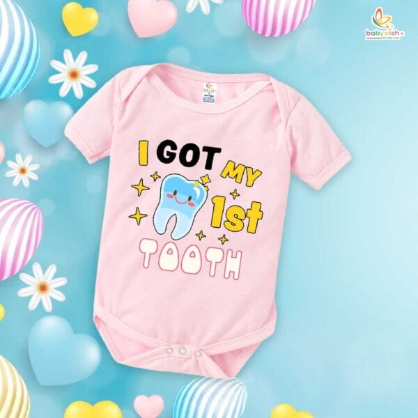 I Got My First Tooth Romper – Shiny “My First Tooth” Milestone Bodysuit for Babies | Soft Cotton Outfit for Boys & Girls – Babywish - Image 4