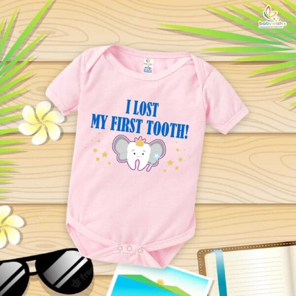 I Lost My First Tooth Baby Romper – Blue Milestone Bodysuit for Boys | “My First Tooth” Cotton Outfit – Babywish - Image 4