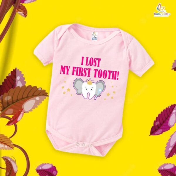 I Lost My First Tooth Baby Romper – Pink Milestone Bodysuit for Baby Girls | “My First Tooth” Soft Cotton Romper – Babywish - Image 4
