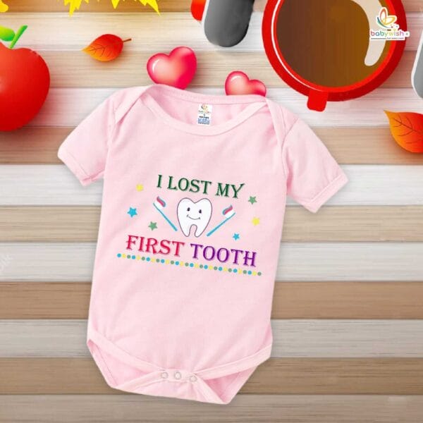 I Lost My First Tooth Baby Romper – Milestone Bodysuit with Toothbrush Print | Soft Cotton Outfit for Baby Boys & Girls – Babywish - Image 4
