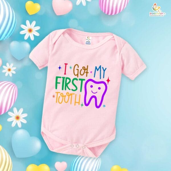 My First Tooth Baby Romper – “My 1st Tooth” Bodysuit with Tooth Fairy Print | Baby Milestone Outfit for Boys & Girls – Babywish - Image 4
