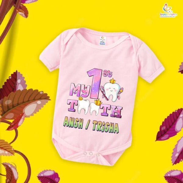 My First Tooth Baby Romper – “My 1st Tooth” Bodysuit with Tooth Fairy Print | Baby Milestone Outfit for Boys & Girls – Babywish - Image 4